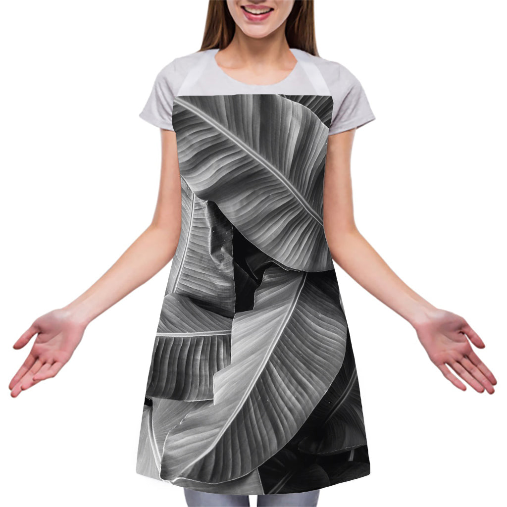Black And White Banana Leaf Print Adjustable Apron