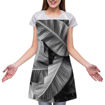Black And White Banana Leaf Print Adjustable Apron