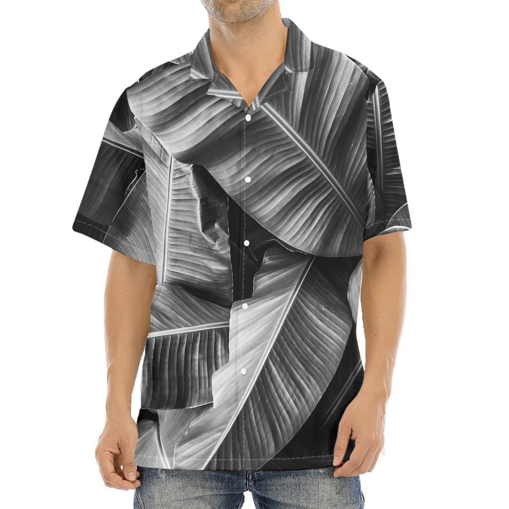 Black And White Banana Leaf Print Aloha Shirt