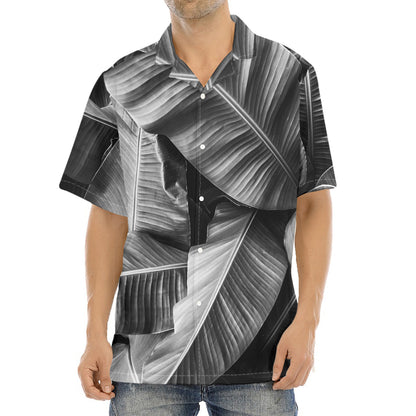 Black And White Banana Leaf Print Aloha Shirt