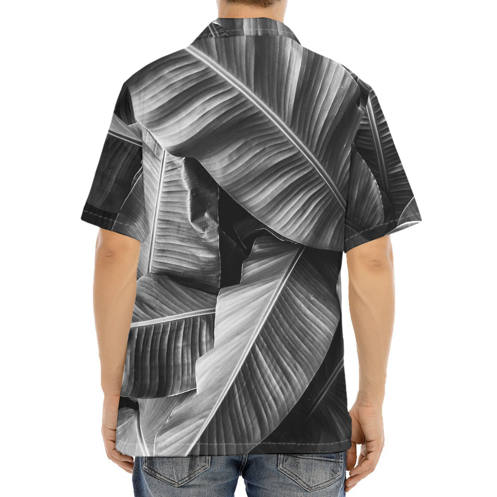 Black And White Banana Leaf Print Aloha Shirt