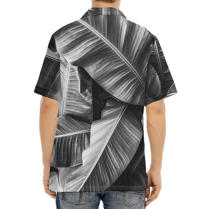 Black And White Banana Leaf Print Aloha Shirt