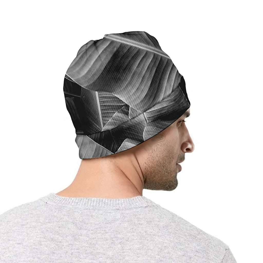 Black And White Banana Leaf Print Beanie