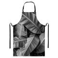 Black And White Banana Leaf Print Bib Apron With Pocket