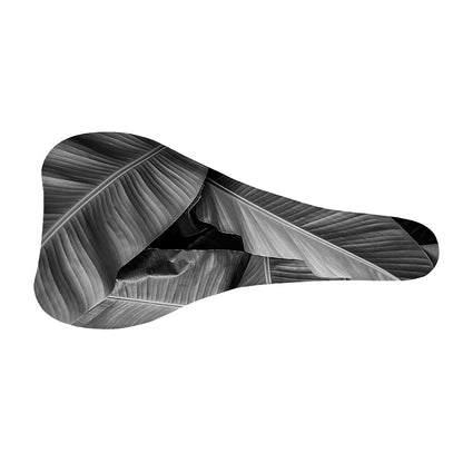 Black And White Banana Leaf Print Bicycle Seat Cover