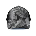 Black And White Banana Leaf Print Black Mesh Trucker Cap