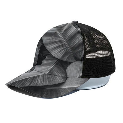 Black And White Banana Leaf Print Black Mesh Trucker Cap