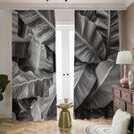 Black And White Banana Leaf Print Blackout Pencil Pleat Curtains