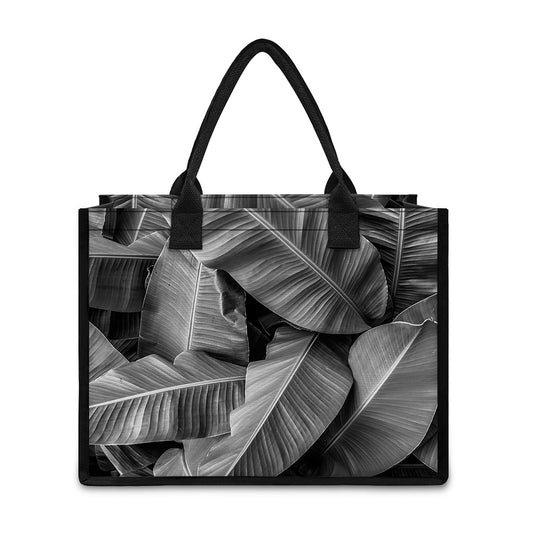 Black And White Banana Leaf Print Canvas Tote Bag