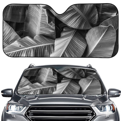 Black And White Banana Leaf Print Car Windshield Sun Shade