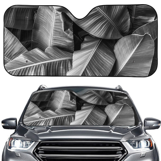 Black And White Banana Leaf Print Car Windshield Sun Shade