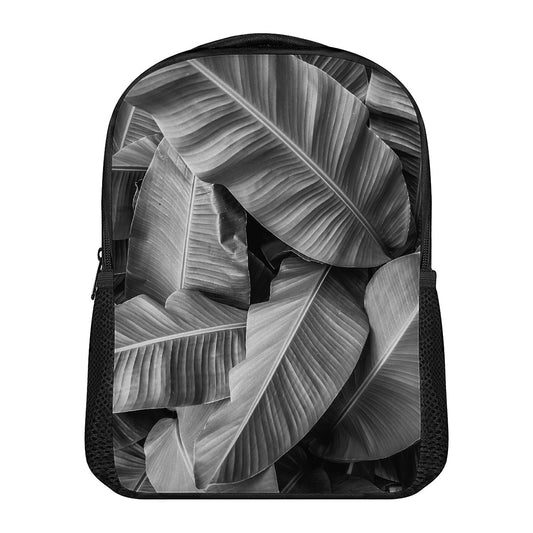 Black And White Banana Leaf Print Casual Backpack