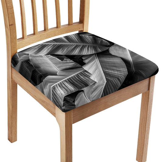 Black And White Banana Leaf Print Chair Cushion Cover