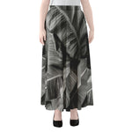 Black And White Banana Leaf Print Chiffon Maxi Skirt