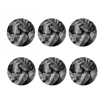 Black And White Banana Leaf Print Coaster Set