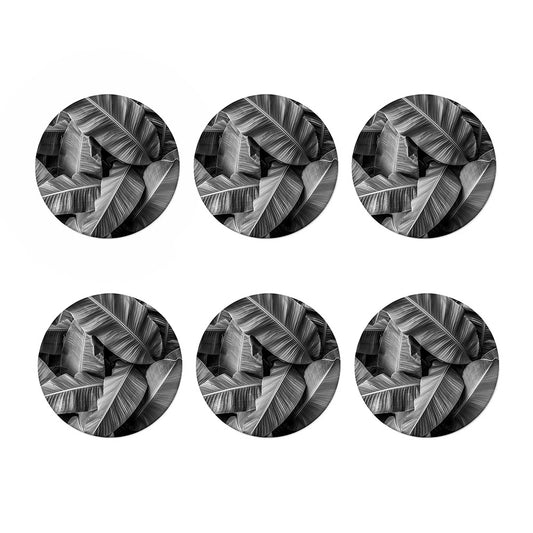 Black And White Banana Leaf Print Coaster Set