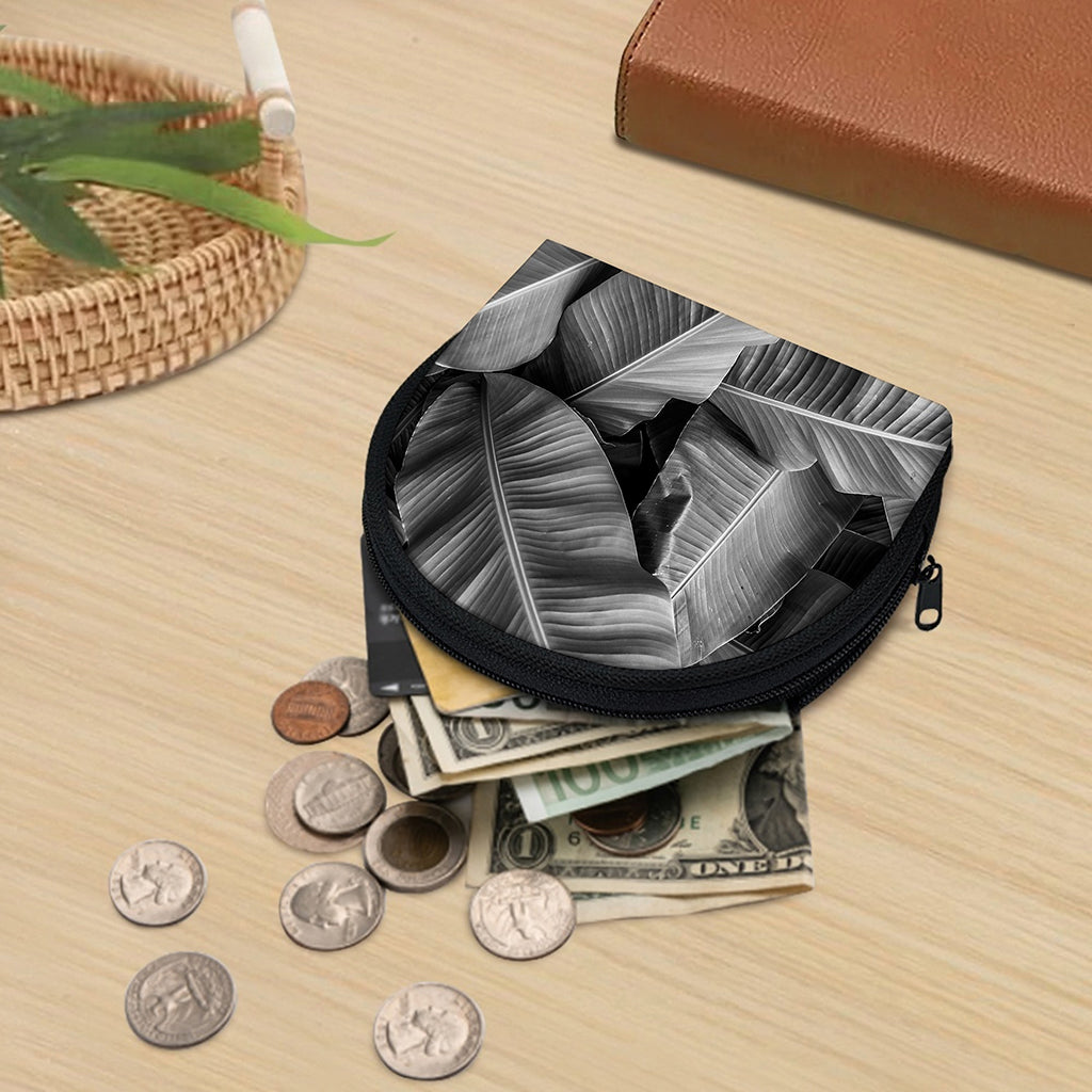 Black And White Banana Leaf Print Coin Purse
