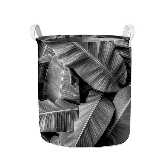 Black And White Banana Leaf Print Collapsible Laundry Basket