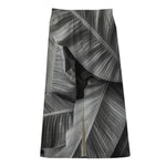 Black And White Banana Leaf Print Cotton Front Slit Maxi Skirt