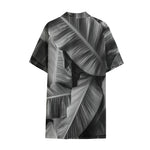 Black And White Banana Leaf Print Cotton Hawaiian Shirt