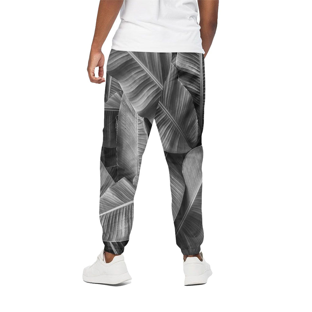 Black And White Banana Leaf Print Cotton Pants