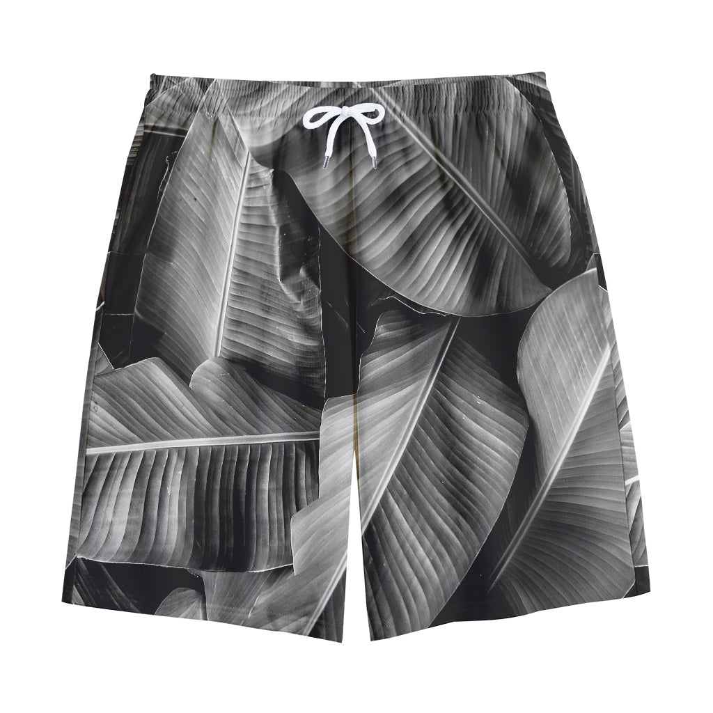 Black And White Banana Leaf Print Cotton Shorts