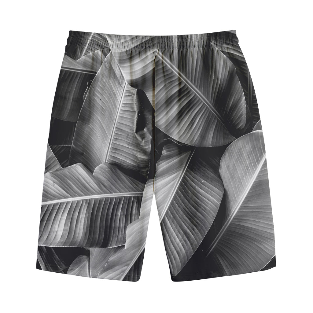 Black And White Banana Leaf Print Cotton Shorts