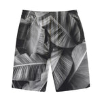 Black And White Banana Leaf Print Cotton Shorts