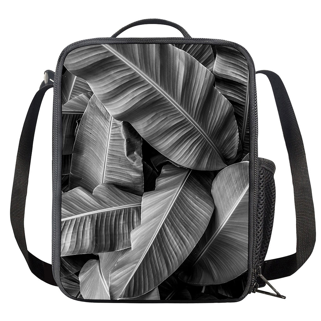 Black And White Banana Leaf Print Crossbody Lunch Bag