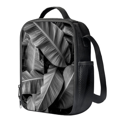 Black And White Banana Leaf Print Crossbody Lunch Bag
