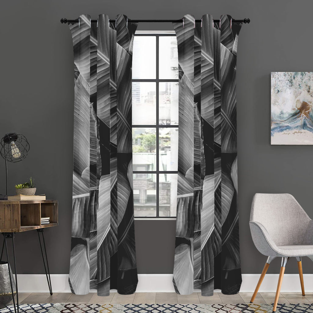 Black And White Banana Leaf Print Curtain