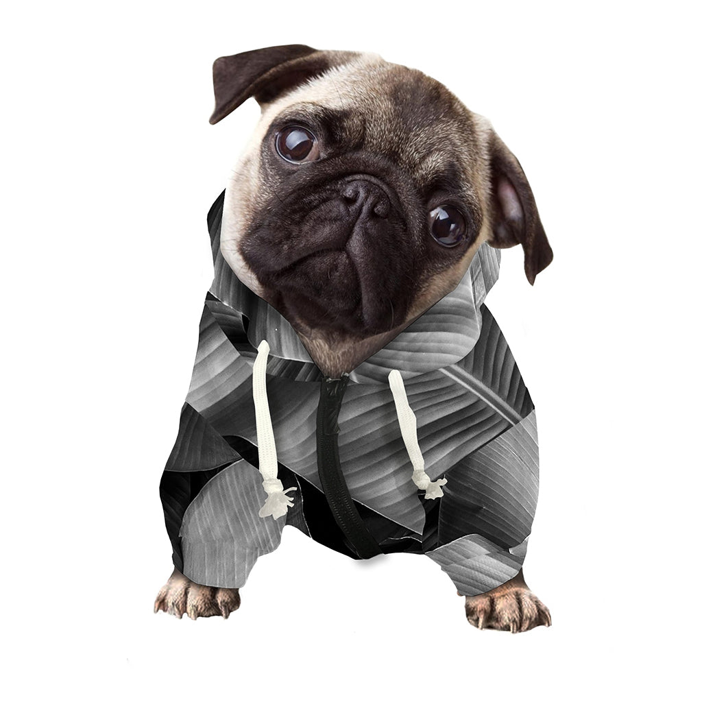 Black And White Banana Leaf Print Dog Zip Up Hoodie