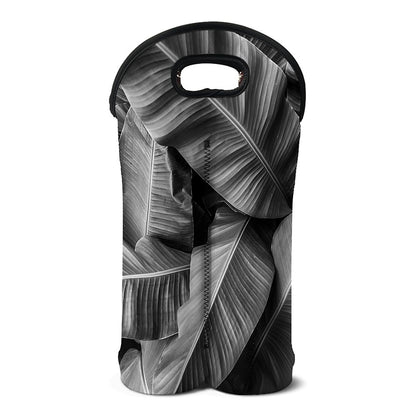 Black And White Banana Leaf Print Double Neoprene Wine Tote