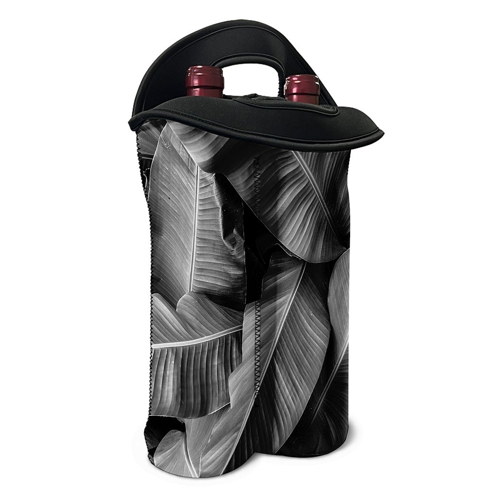 Black And White Banana Leaf Print Double Neoprene Wine Tote