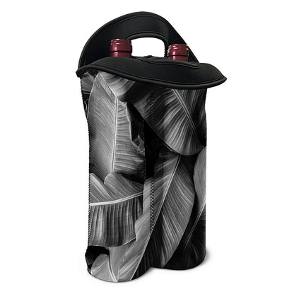 Black And White Banana Leaf Print Double Neoprene Wine Tote