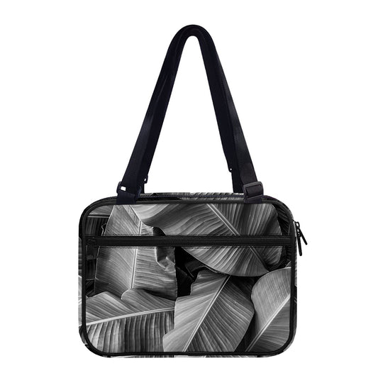 Black And White Banana Leaf Print Double Strap Bible Bag