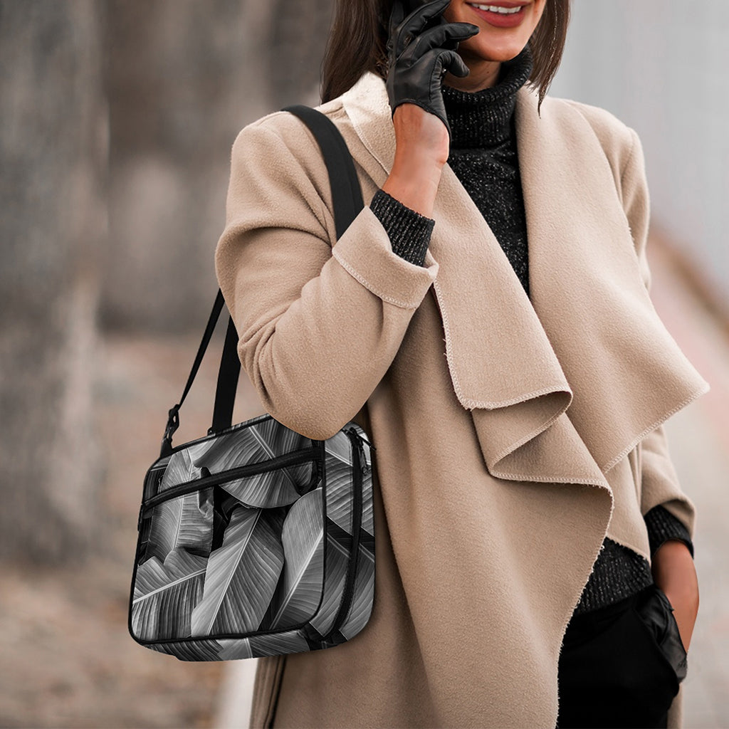Black And White Banana Leaf Print Double Strap Bible Bag