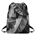 Black And White Banana Leaf Print Drawstring Backpack
