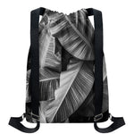 Black And White Banana Leaf Print Drawstring Backpack