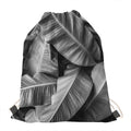 Black And White Banana Leaf Print Drawstring Bag