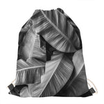 Black And White Banana Leaf Print Drawstring Bag