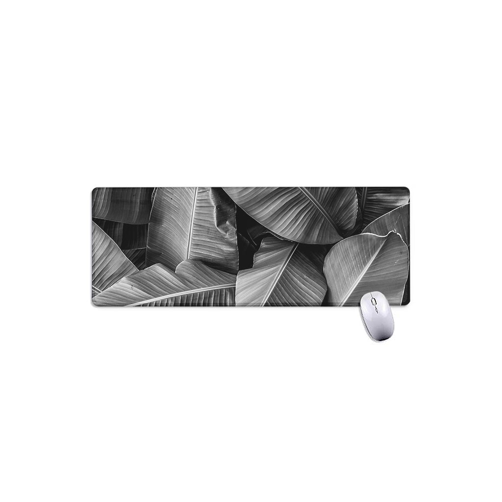 Black And White Banana Leaf Print Extended Mouse Pad