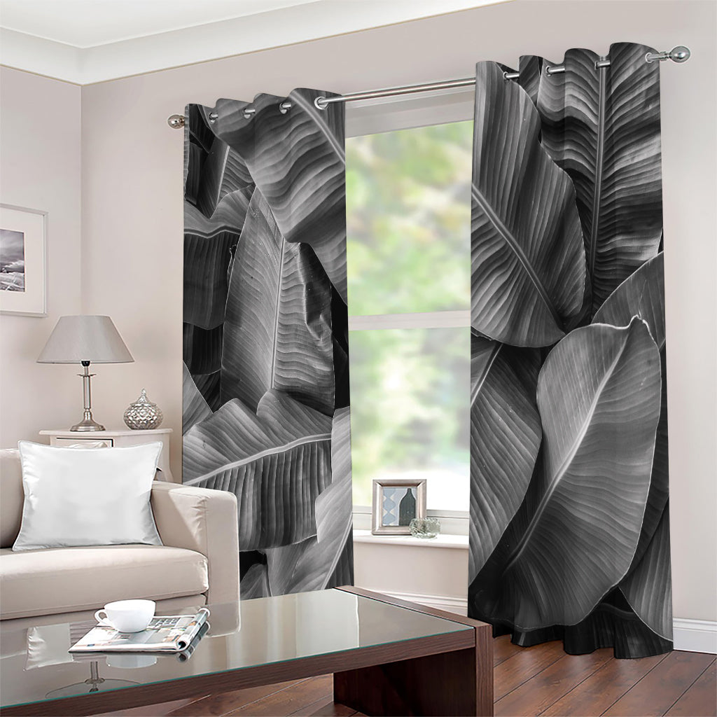 Black And White Banana Leaf Print Extra Wide Grommet Curtains
