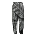 Black And White Banana Leaf Print Fleece Lined Knit Pants
