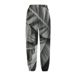 Black And White Banana Leaf Print Fleece Lined Knit Pants