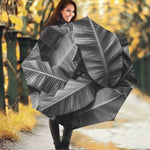 Black And White Banana Leaf Print Foldable Umbrella