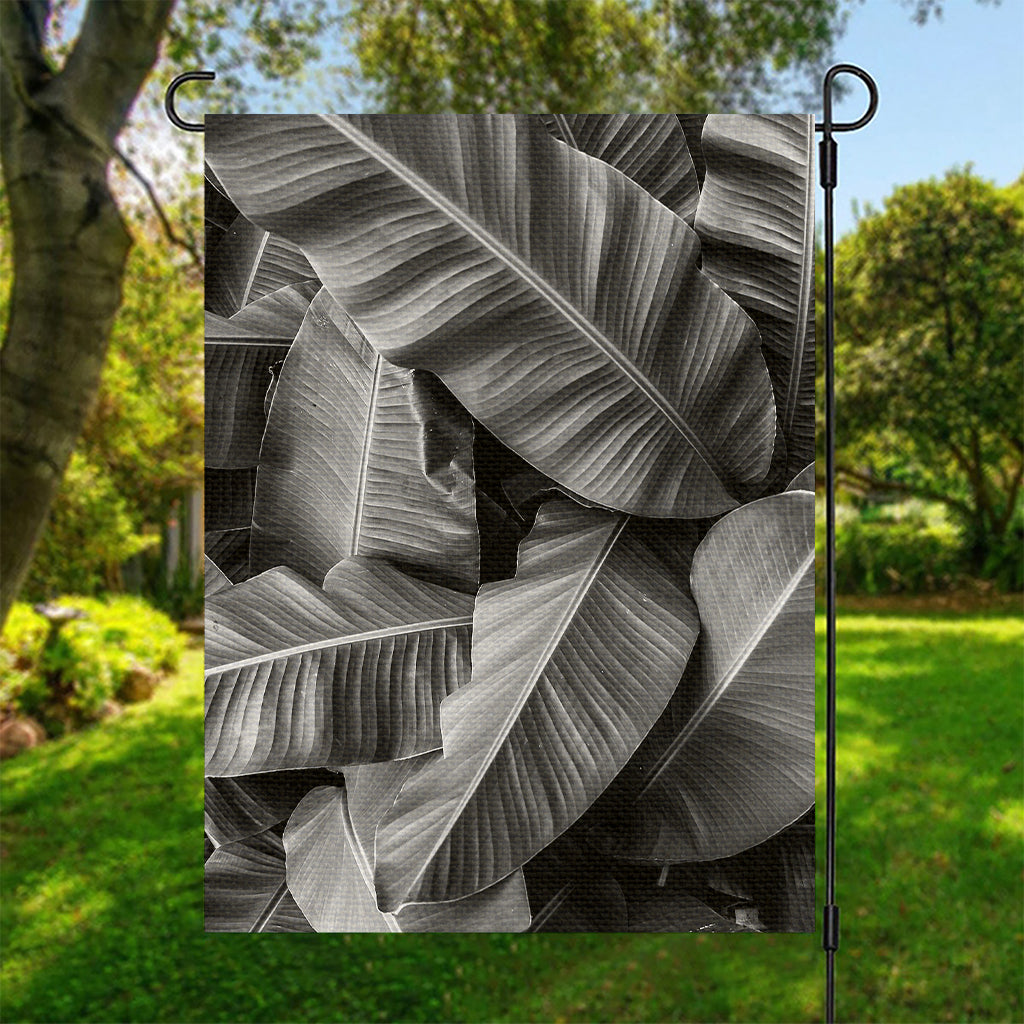 Black And White Banana Leaf Print Garden Flag