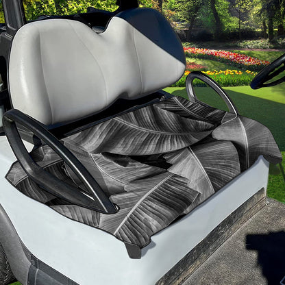 Black And White Banana Leaf Print Golf Cart Seat Cover