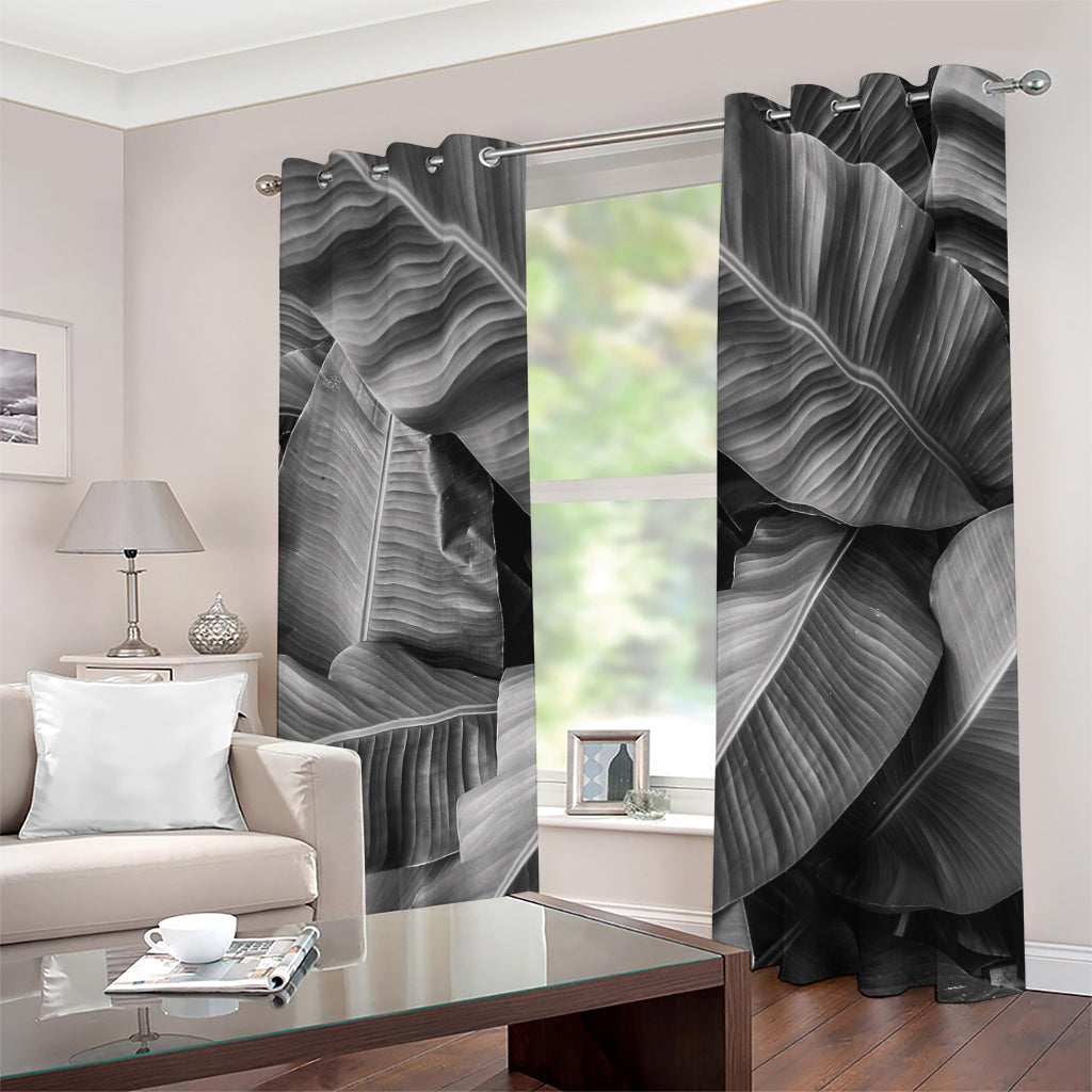 Black And White Banana Leaf Print Grommet Curtains