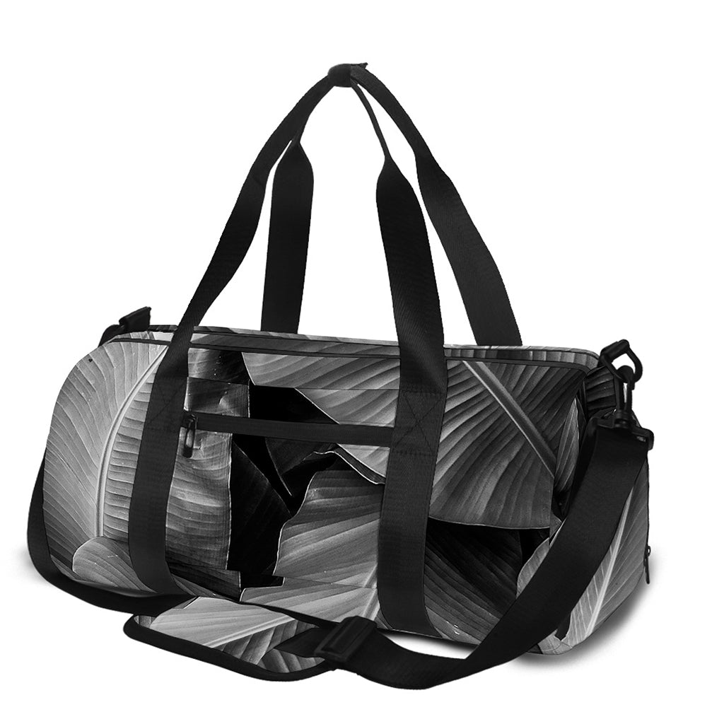 Black And White Banana Leaf Print Gym Bag